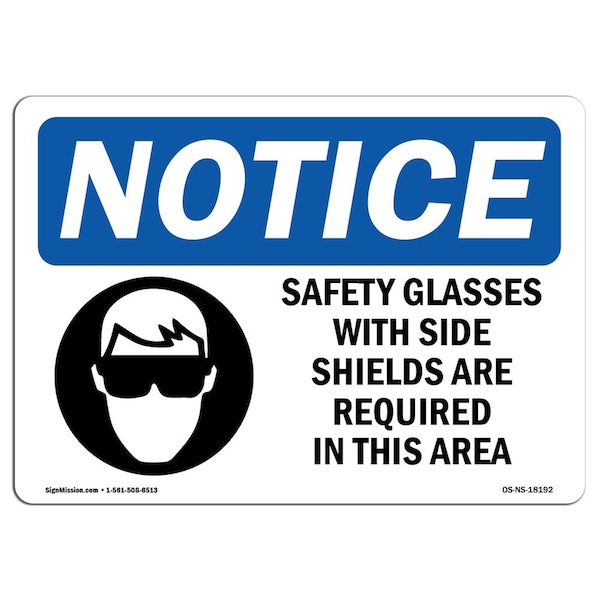 OSHA, Safety Glasses With Side Shields With Symbol, 5in X 3.5in Decal, 10PK, OS-NS-D-35-L-18192-10PK